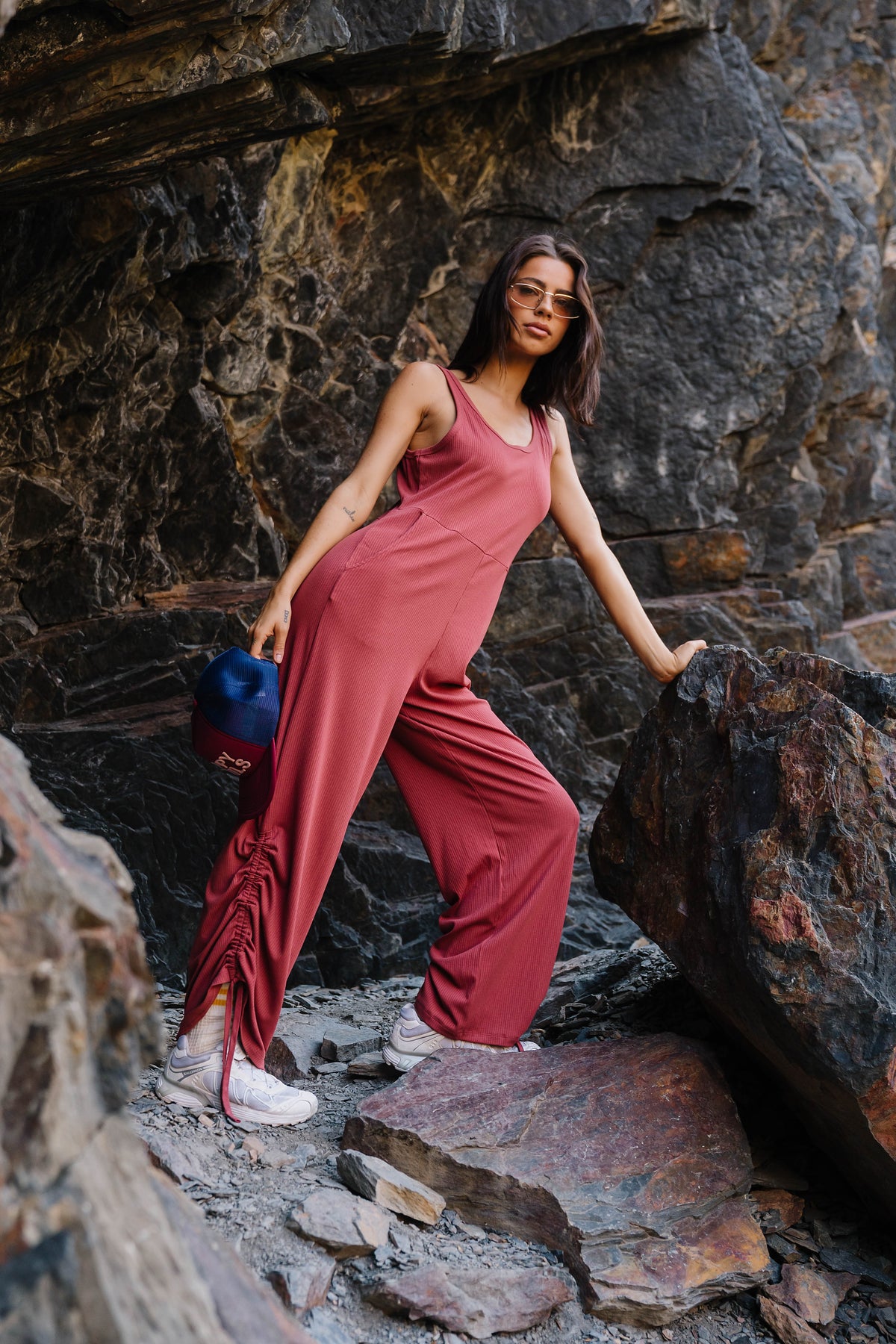 Magnolia Ribbed Jumpsuit in Red