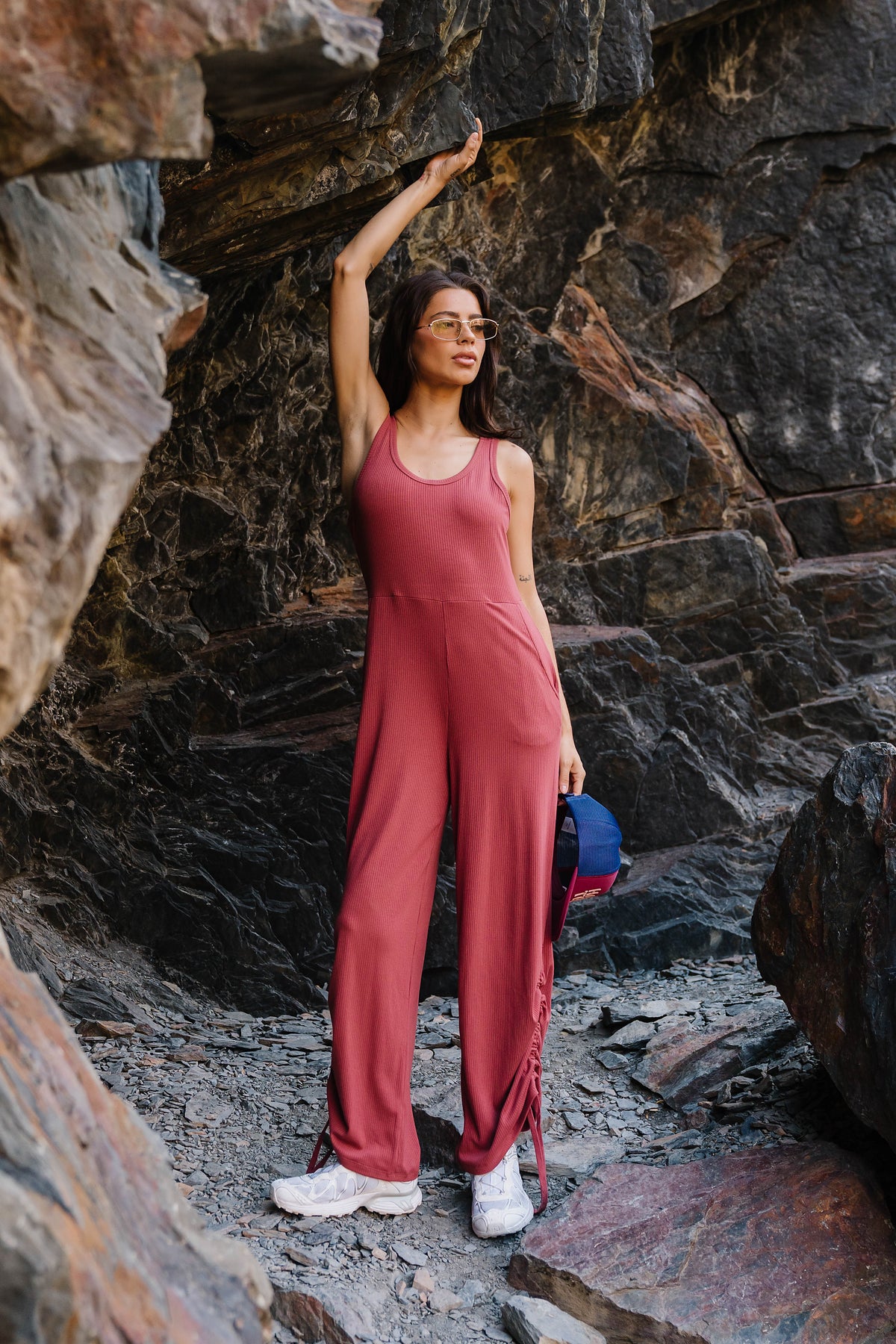 Magnolia Ribbed Jumpsuit in Red