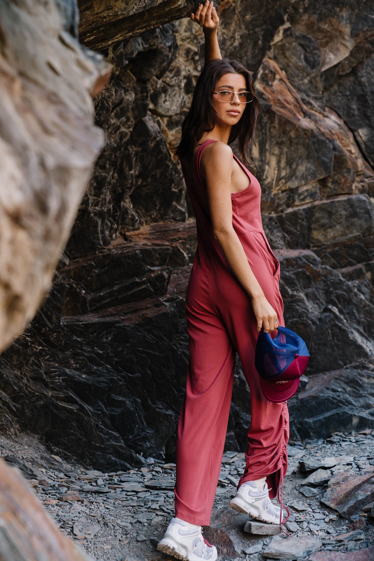 Magnolia Ribbed Jumpsuit in Red