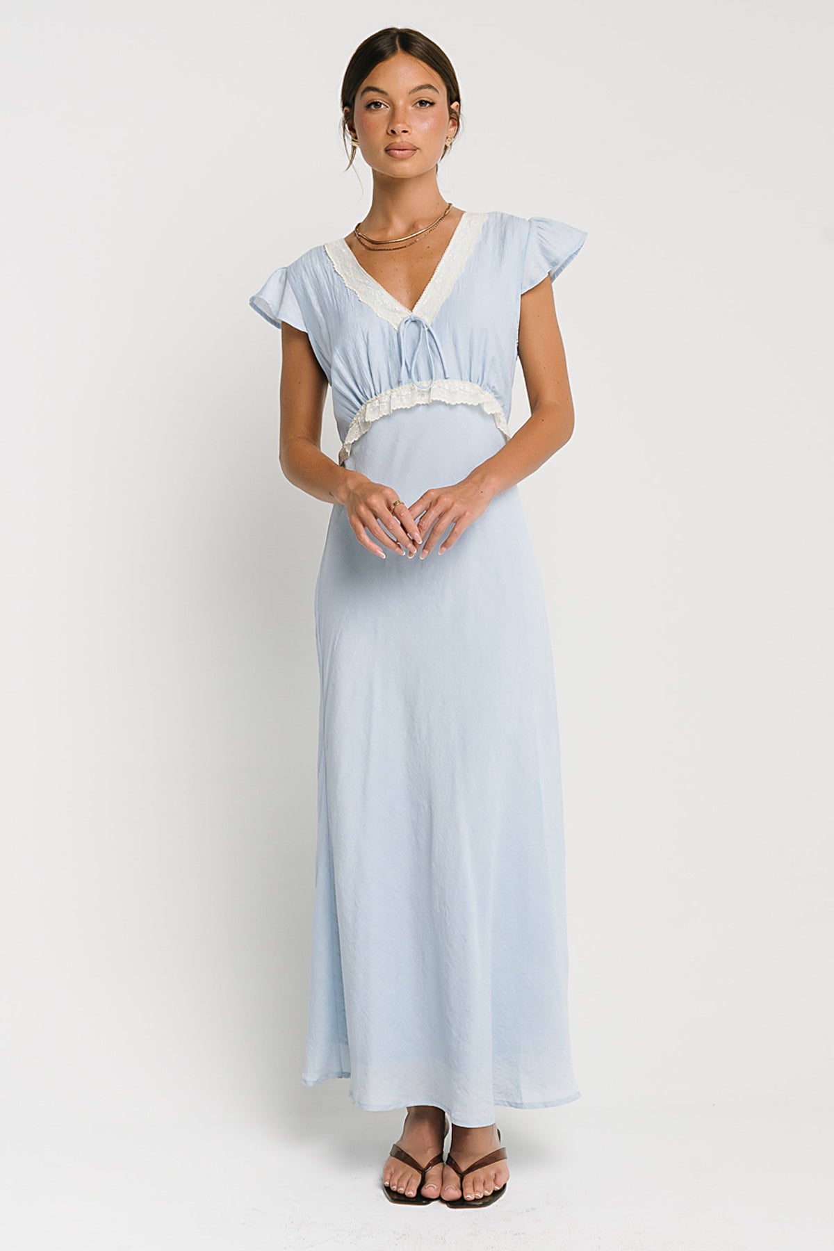 Jessica Lace Trim Maxi Dress in Blue - FINAL SALE