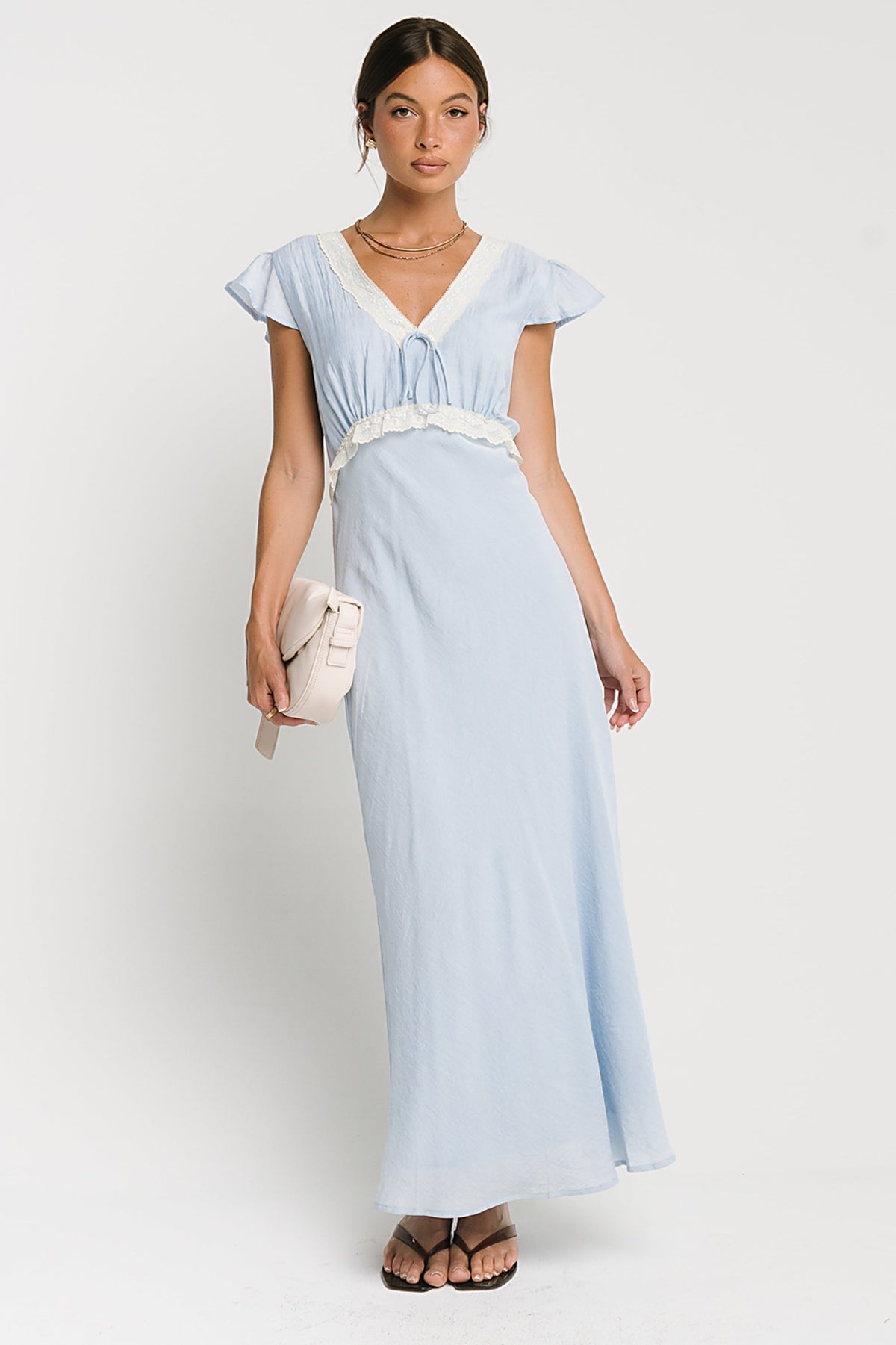 Jessica Lace Trim Maxi Dress in Blue - FINAL SALE