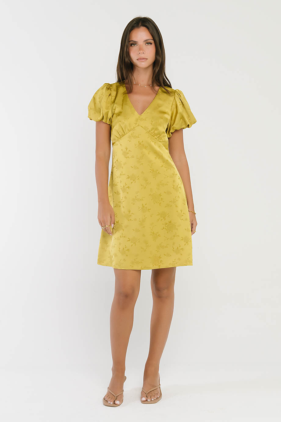 Brenna Floral Mini Dress in Chartreuse - FINAL SALE