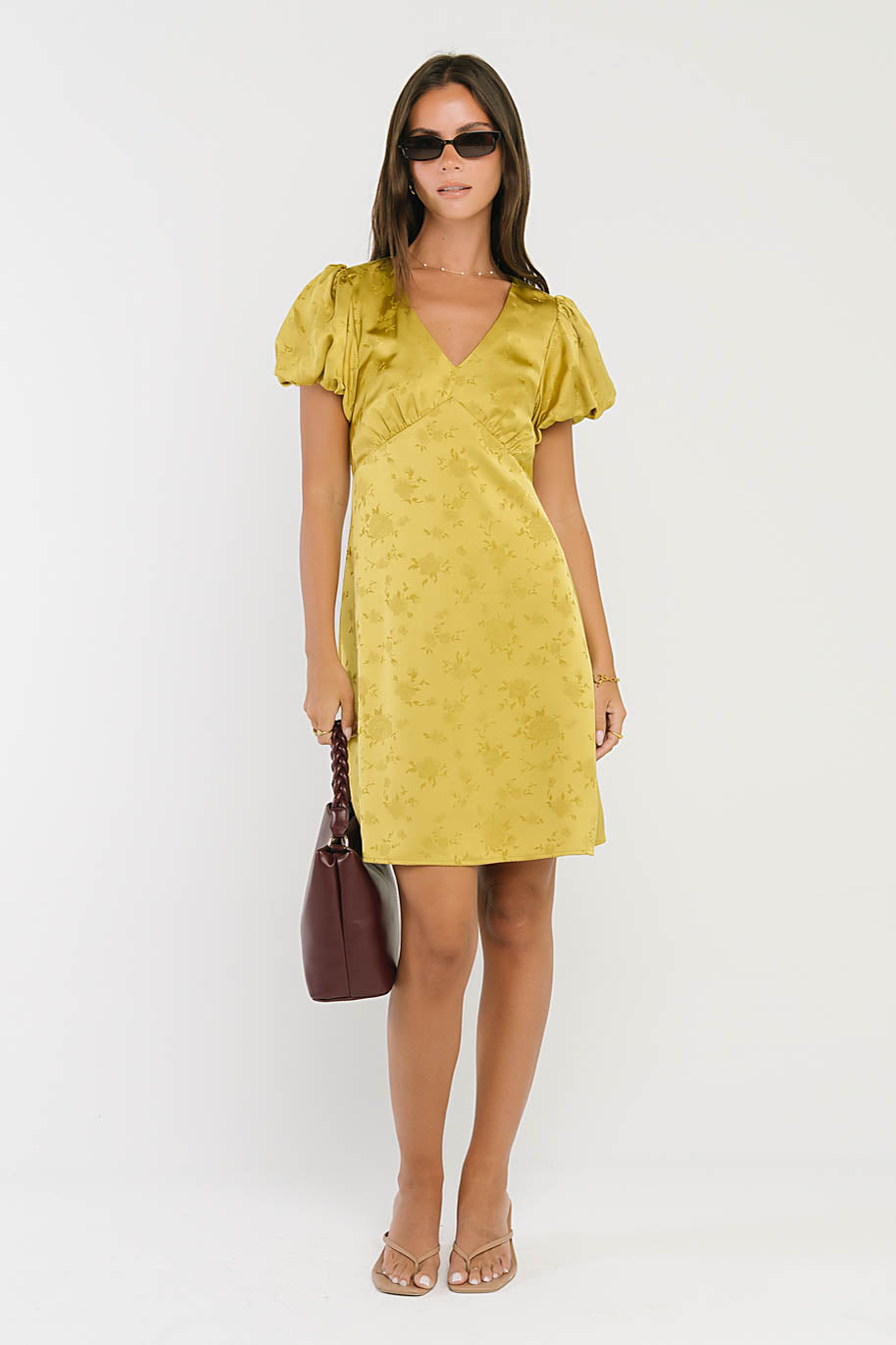 Brenna Floral Mini Dress in Chartreuse - FINAL SALE