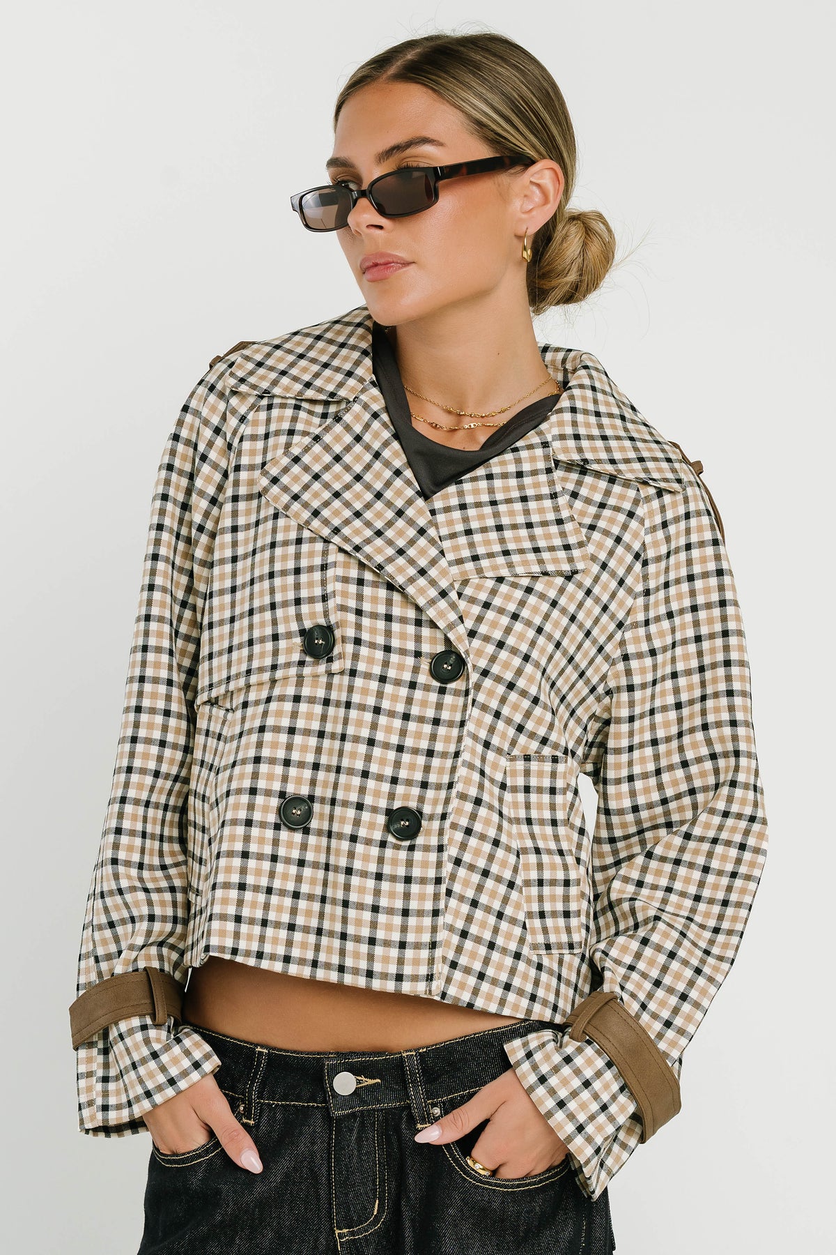 Emerson Plaid Cropped Trench Coat