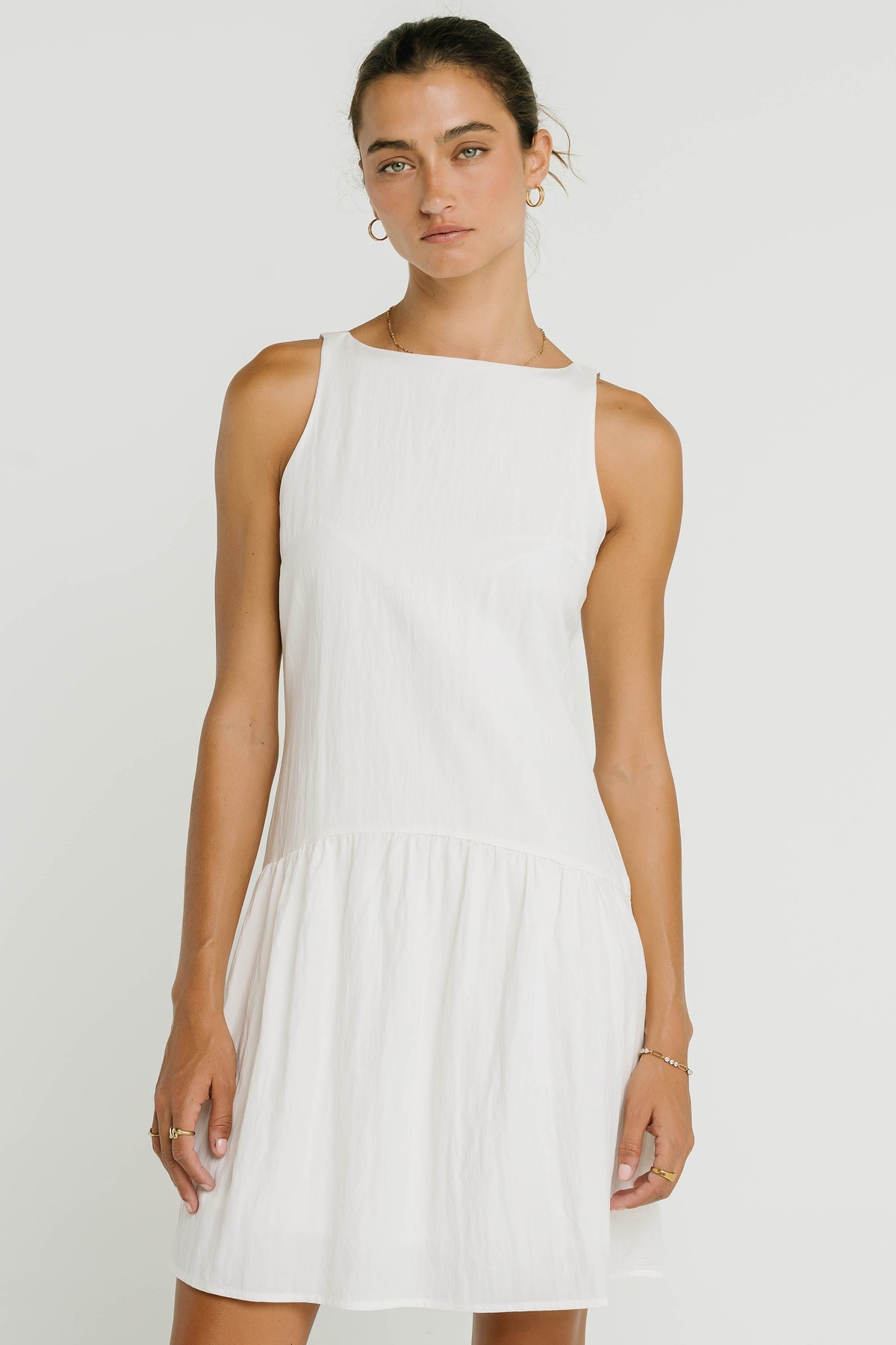 Jolena Drop Waist Mini Dress in White