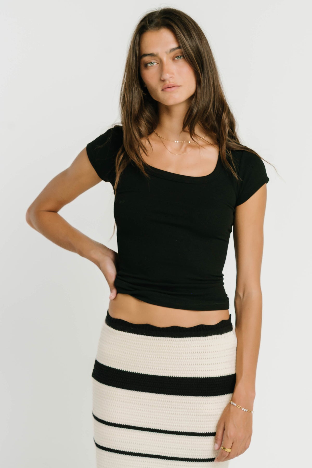 Freya Ribbed Top in Black