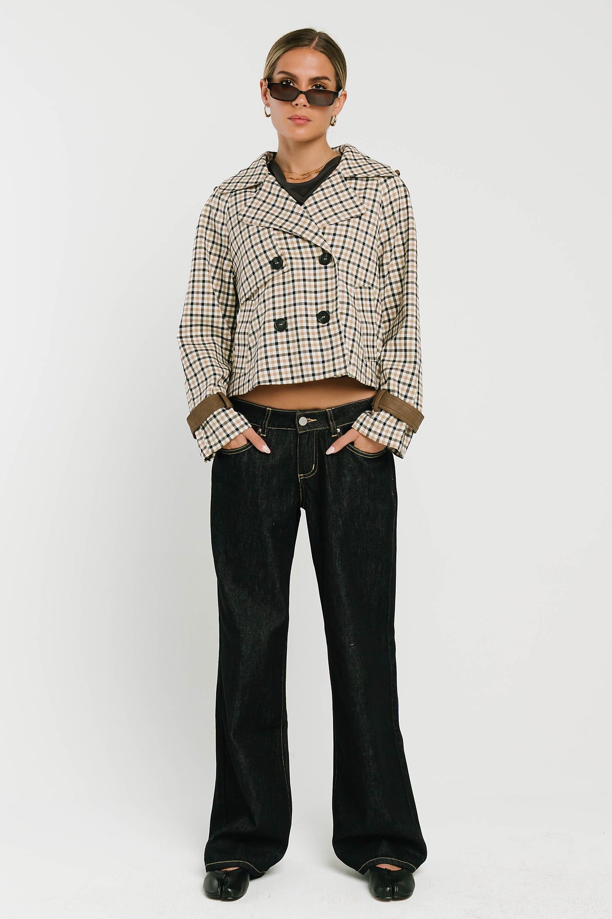 Emerson Plaid Cropped Trench Coat