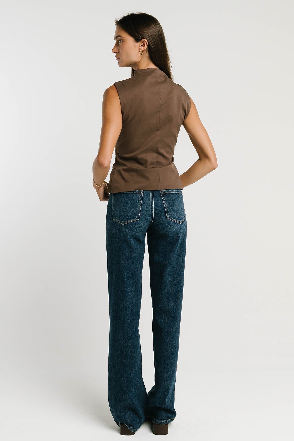 Kaia Mock Neck Tank in Brown
