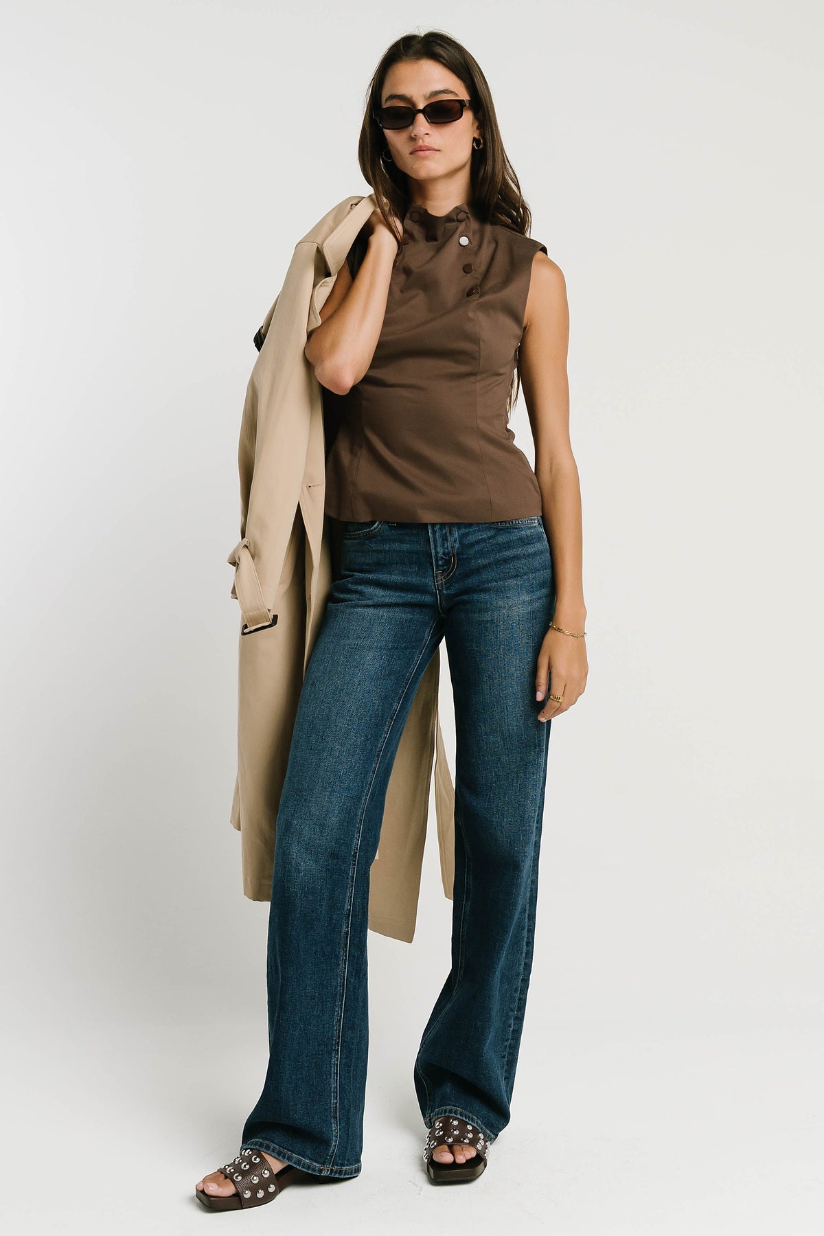 Kaia Mock Neck Tank in Brown