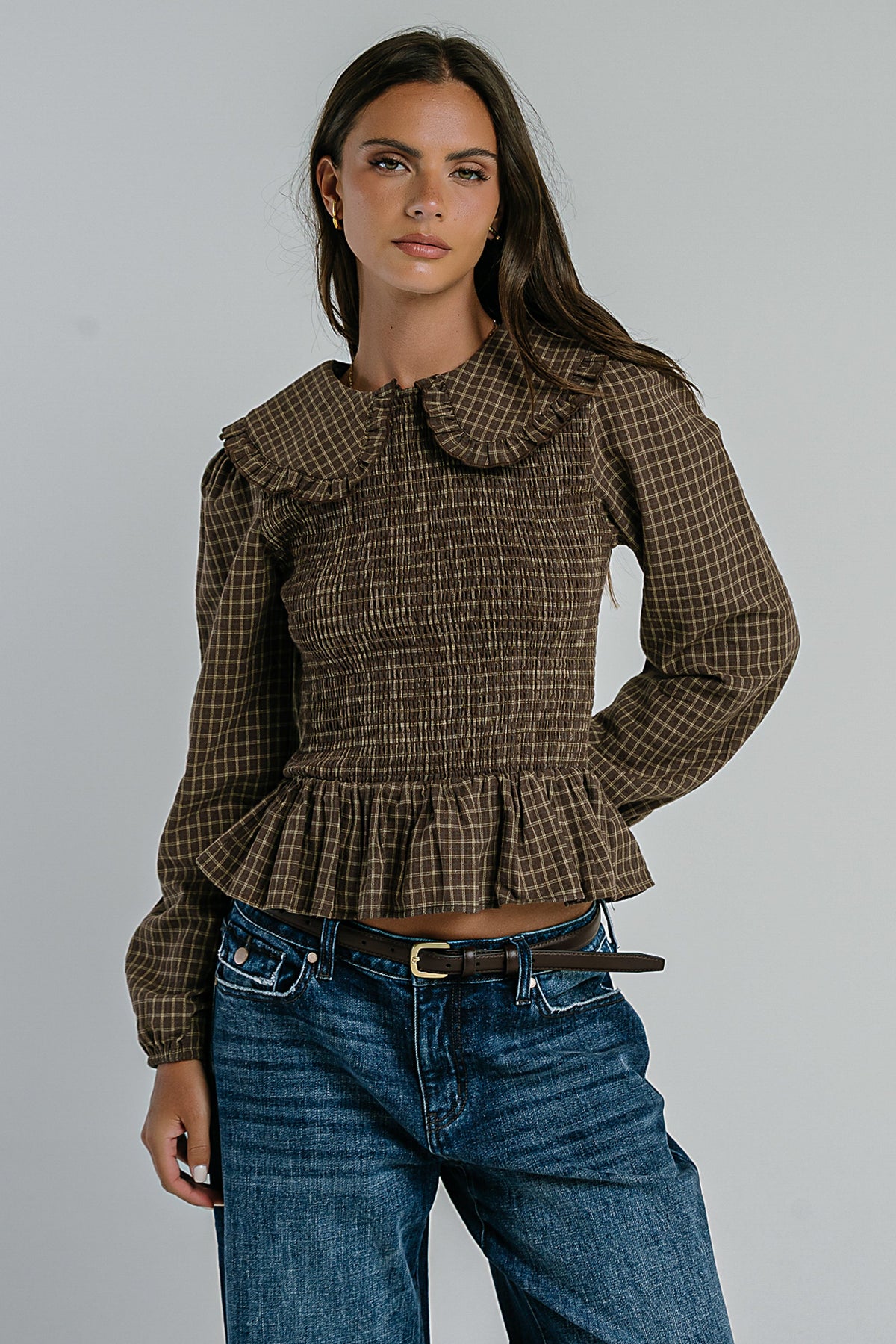 Kristy Smocked Blouse in Brown