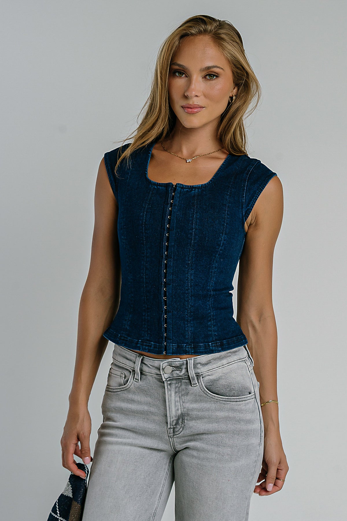 Sutton Denim Top in Dark Wash