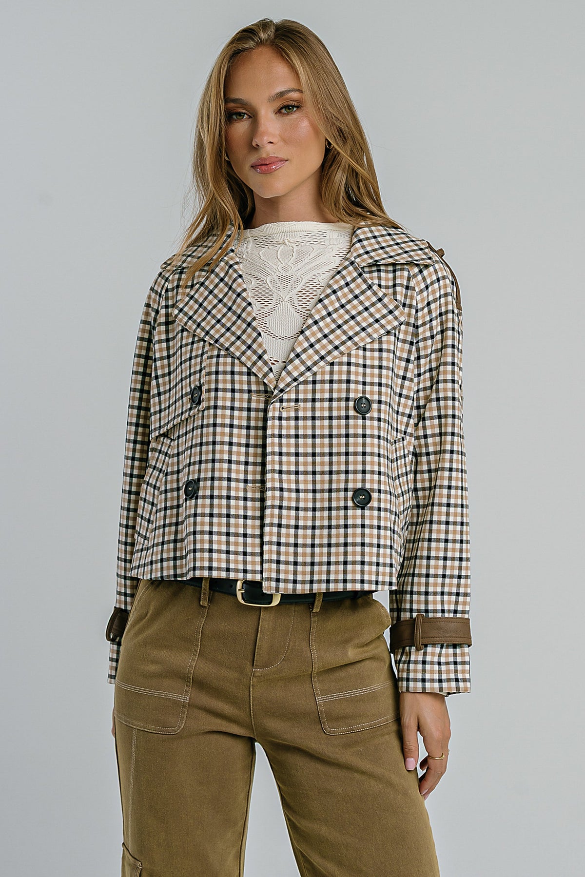Emerson Plaid Cropped Trench Coat
