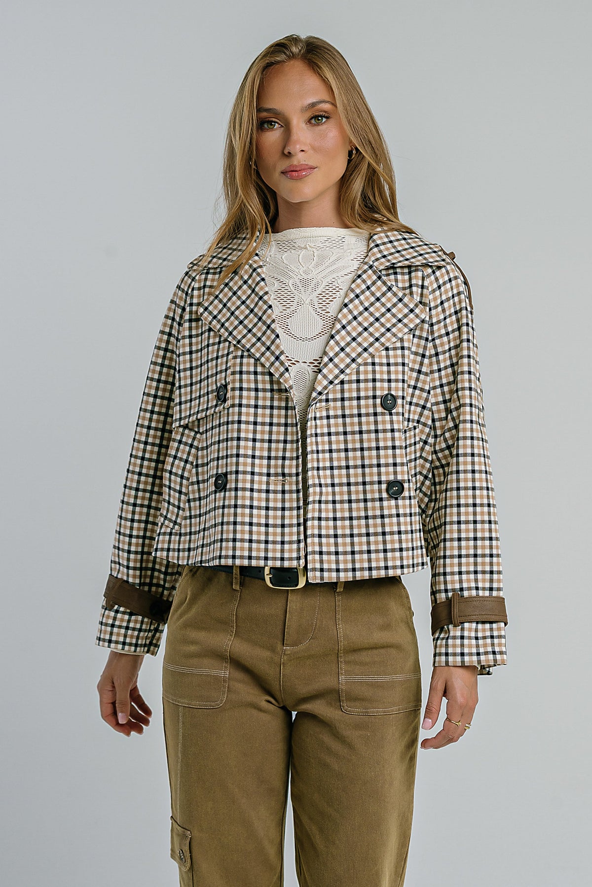 Emerson Plaid Cropped Trench Coat