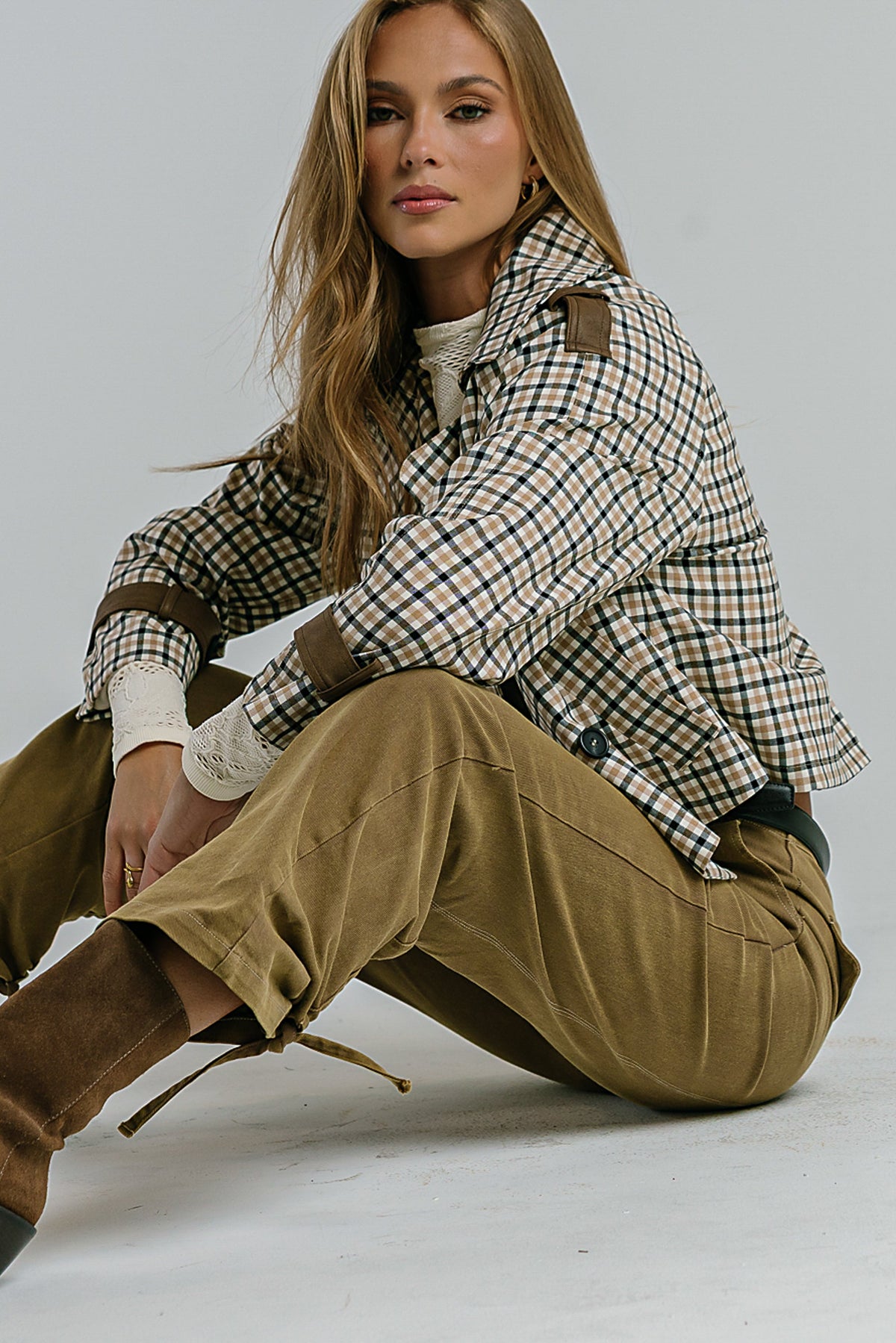 Emerson Plaid Cropped Trench Coat