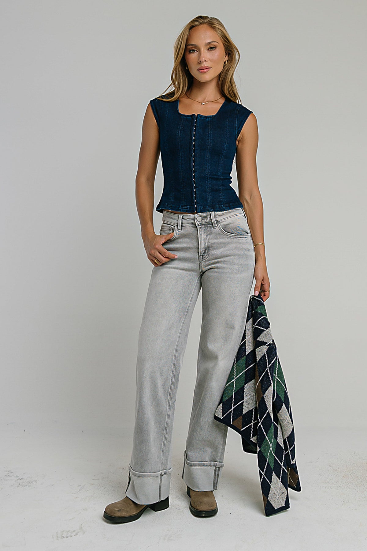 Sutton Denim Top in Dark Wash