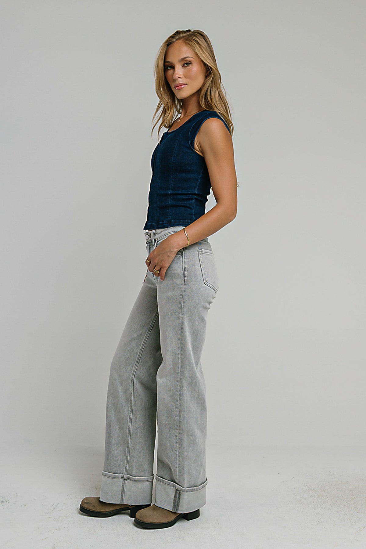 Sutton Denim Top in Dark Wash