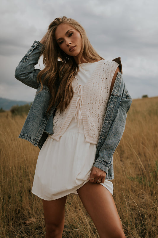 Jolena Drop Waist Mini Dress in White