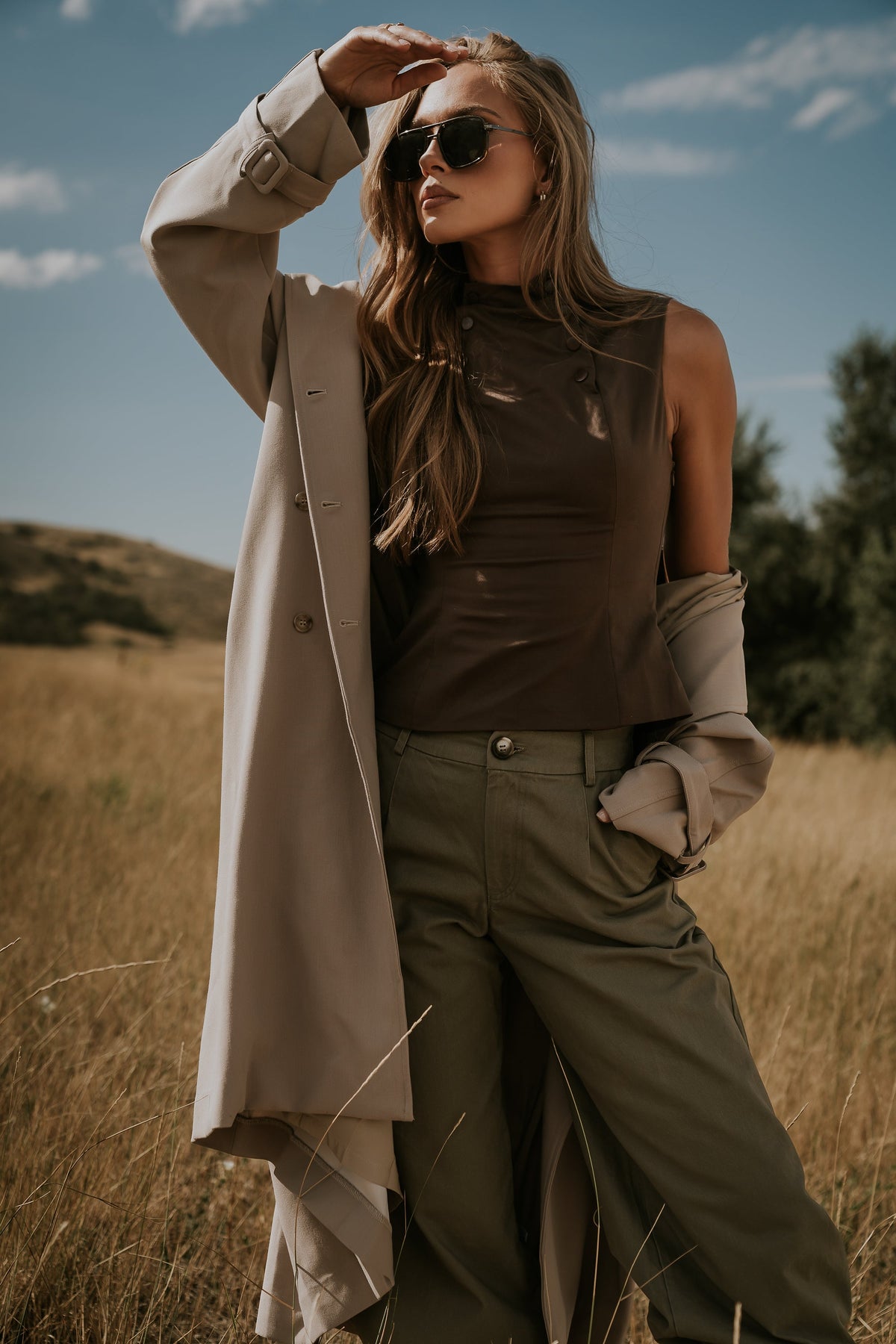 Kaia Mock Neck Tank in Brown