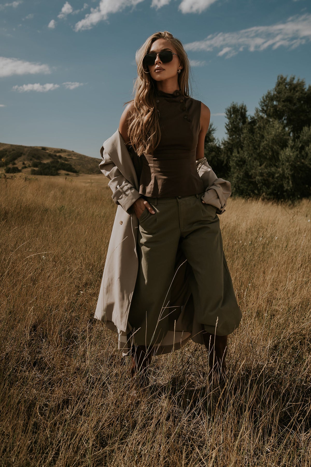 Kaia Mock Neck Tank in Brown