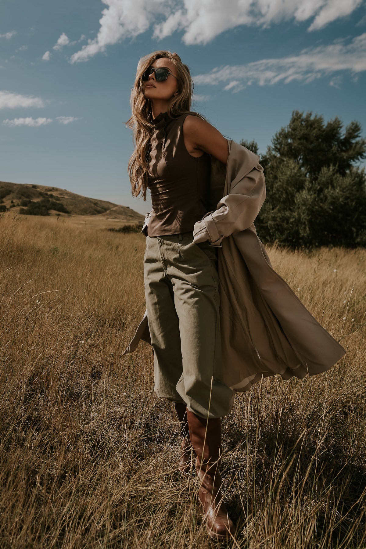 Kaia Mock Neck Tank in Brown