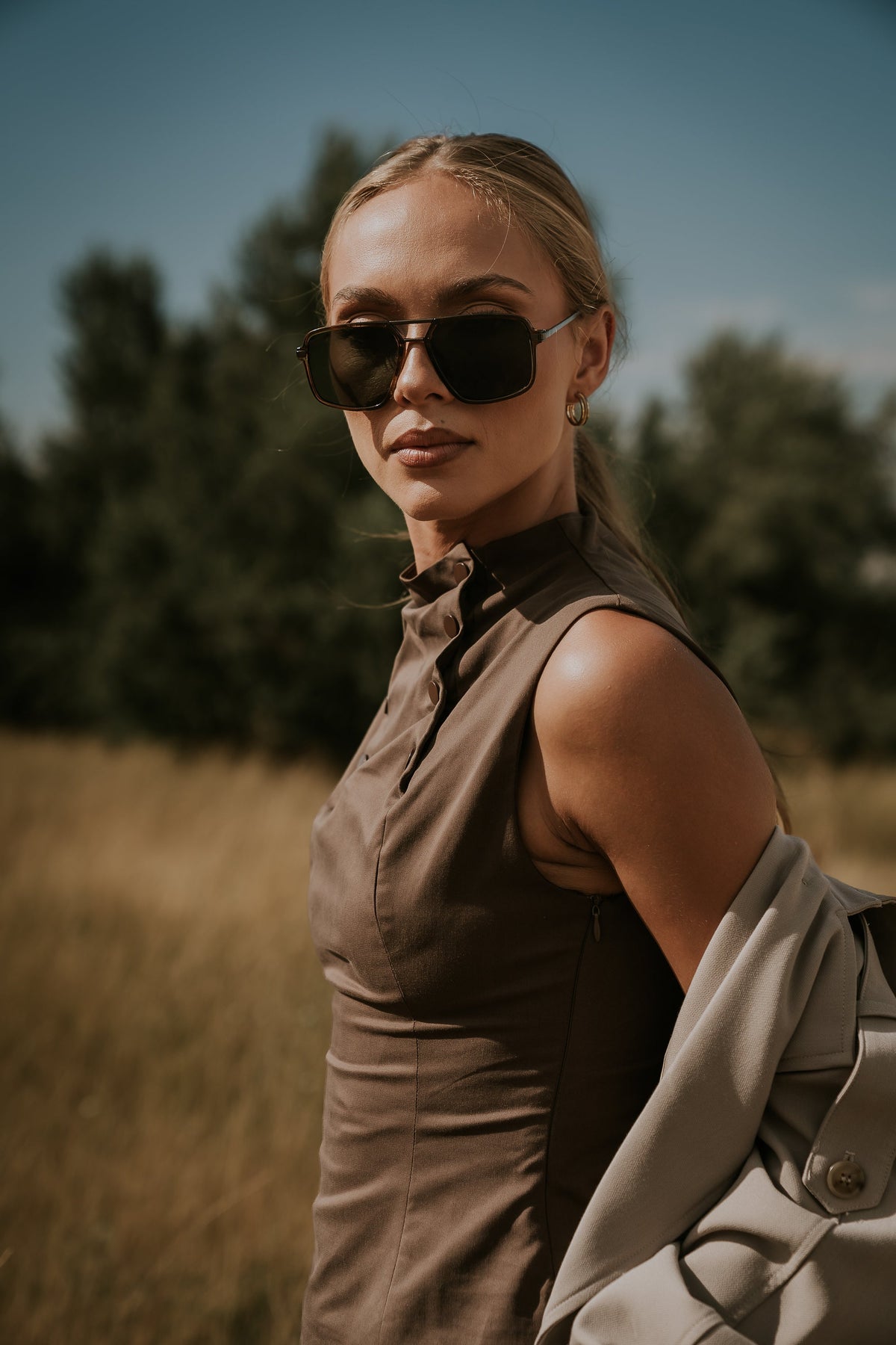 Kaia Mock Neck Tank in Brown