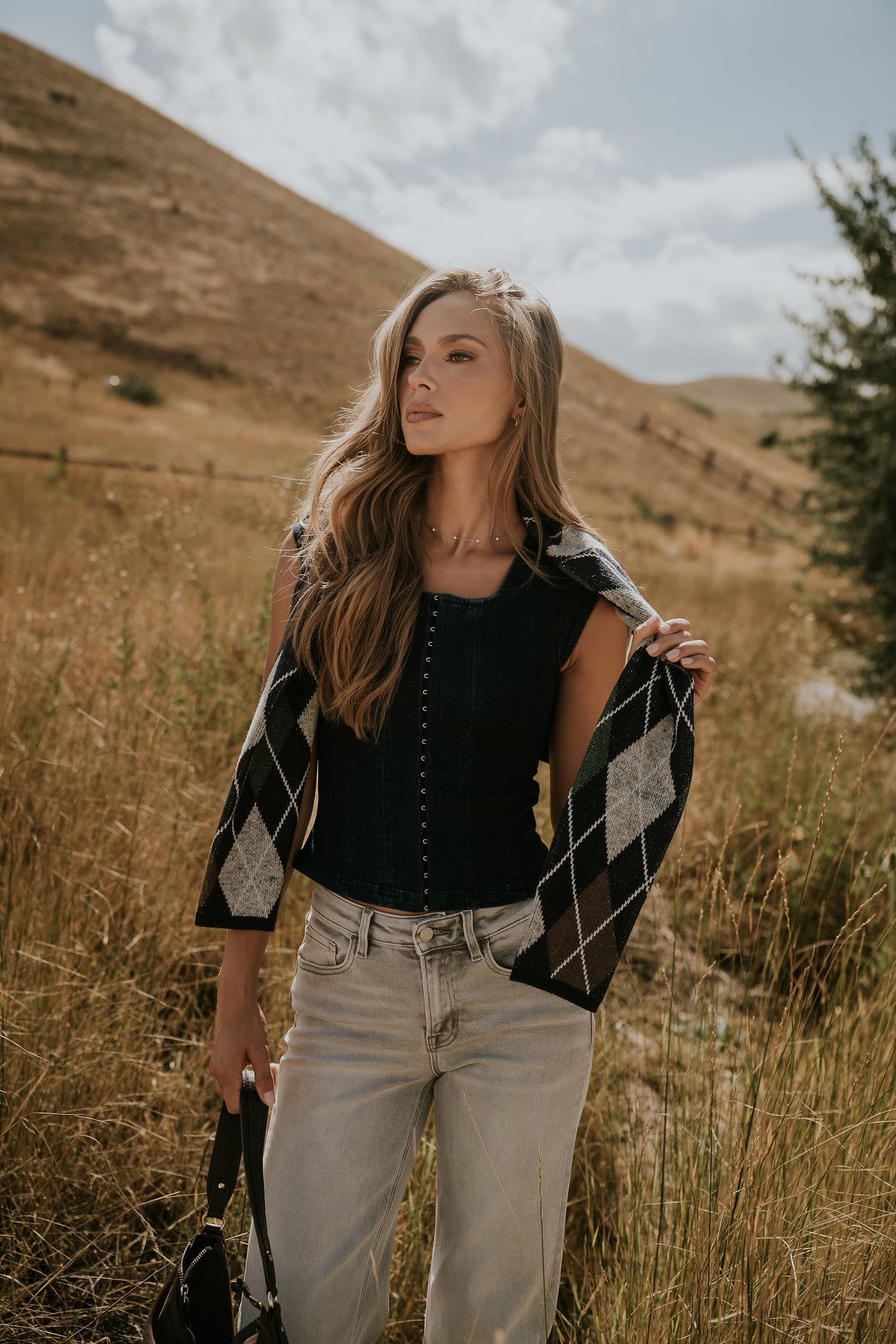 Sutton Denim Top in Dark Wash