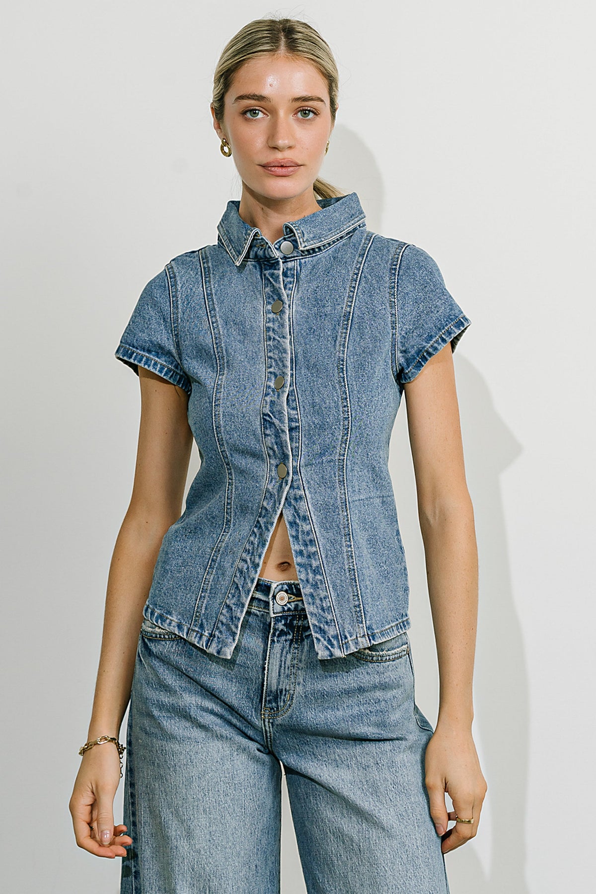 Briley Denim Button Up in Medium Wash