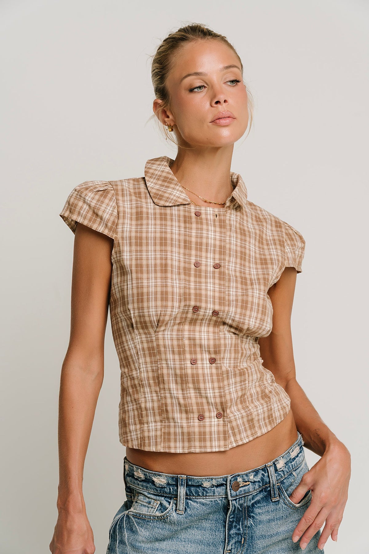 Miley Plaid Button Up Top