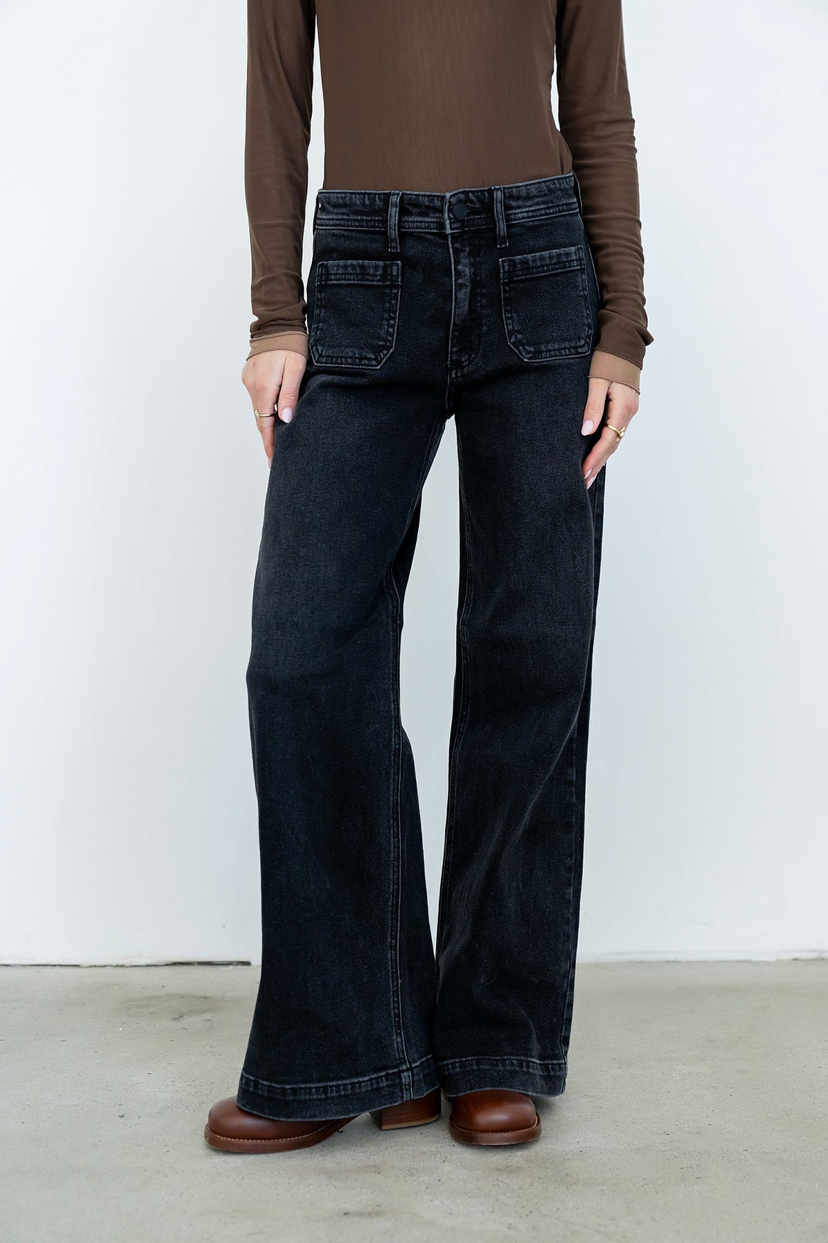 Alexia Wide Leg Jeans in Washed Black - FINAL SALE