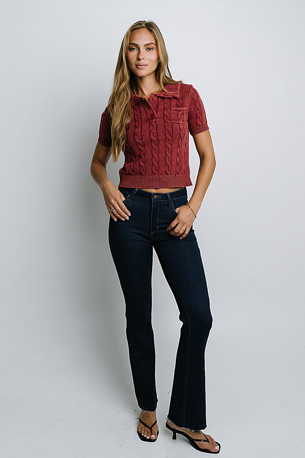 Halle Cable Knit Top in Red