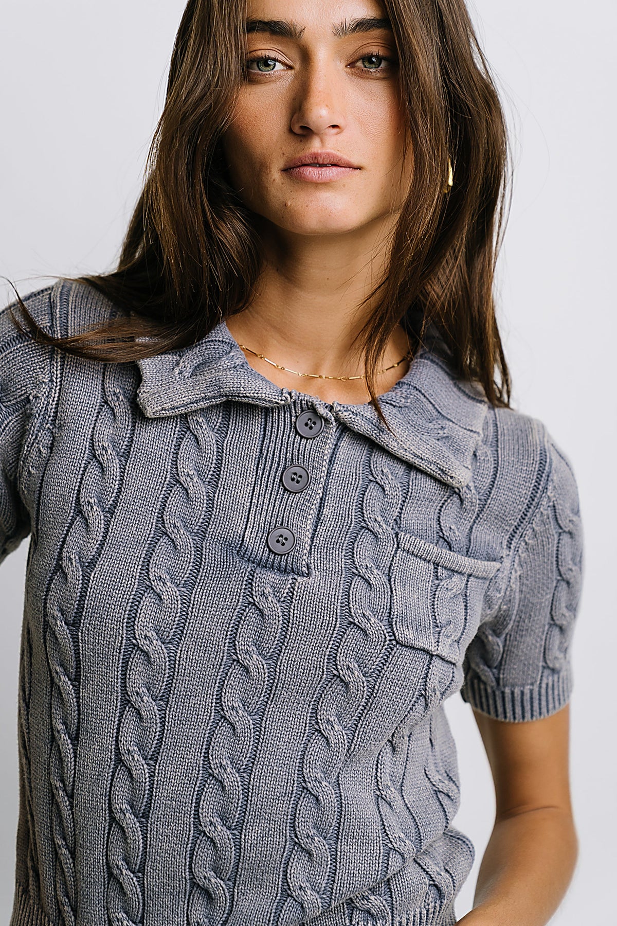 Halle Cable Knit Top in Blue