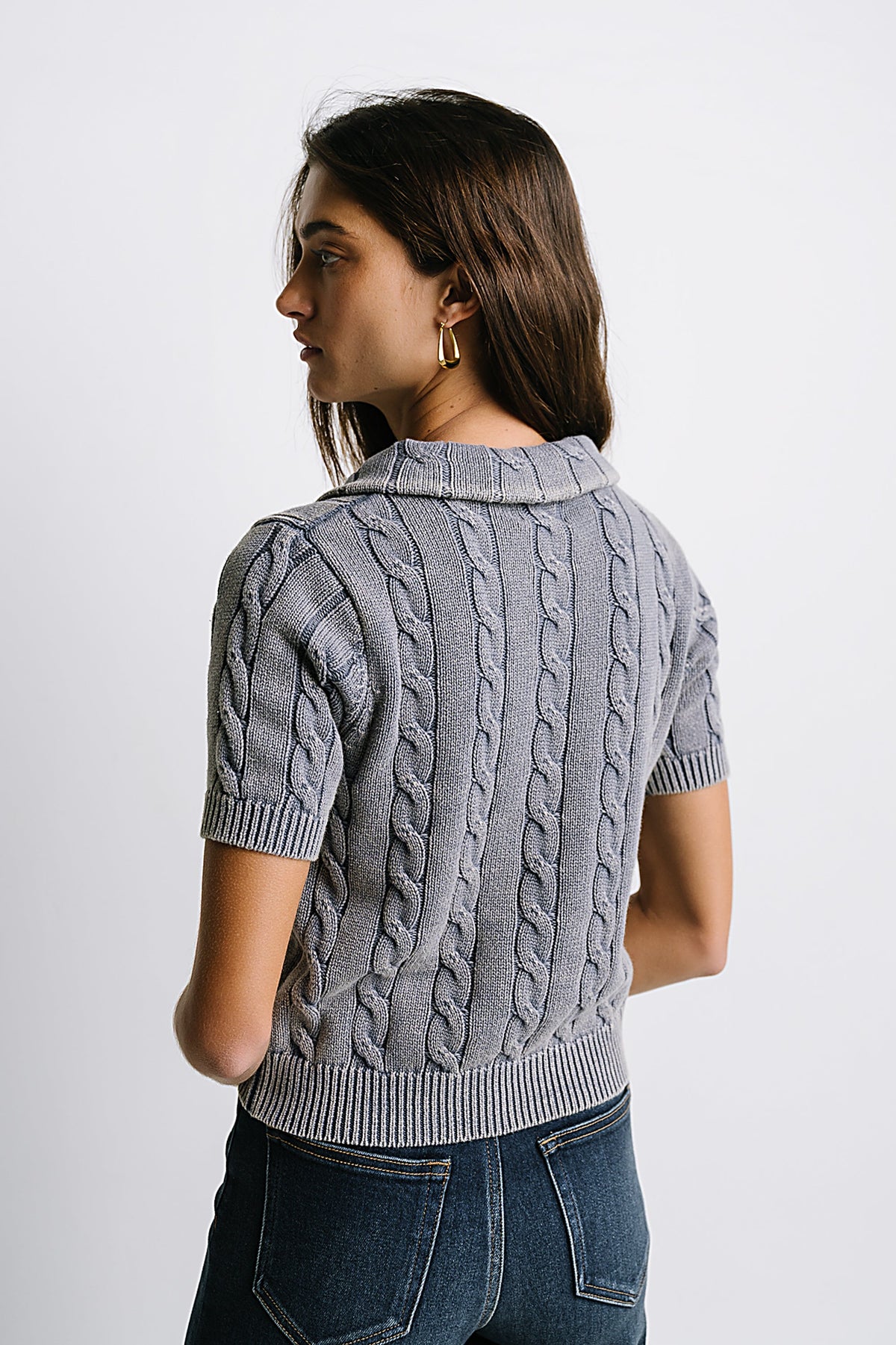 Halle Cable Knit Top in Blue
